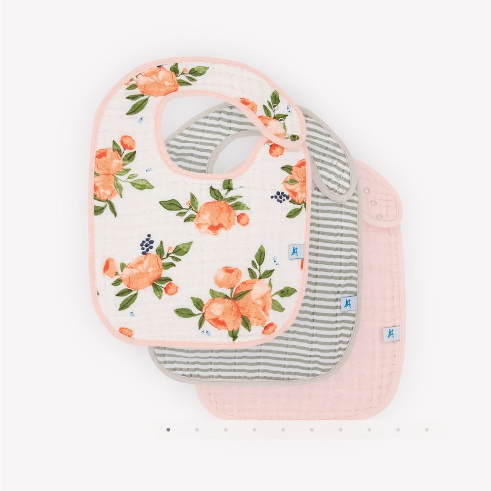 NWT Little Unicorn Cotton Muslin Classic Bib 3 Pack (Watercolor Roses)